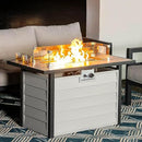 Nuu Garden 43'' Patio Propane Fire Pit Table, 50,000 BTU Gas Fire Pit with Marble-Textured Glass Top, Wind Guard, Lid, Glass Beads, CSA-Certified, 2-in-1 Outdoor Table for Gatherings, Ivory White by GreenHaven Gardens