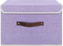 ANMINY Storage Bin with Lid Storage Boxes with PU Leather Handles PP Plastic Board Decorative Foldable Lidded Cotton Linen Fabric Home Cubes Baskets Closet Organizer Container - Purple, Large Size by TinyTreasures Baby Boutique