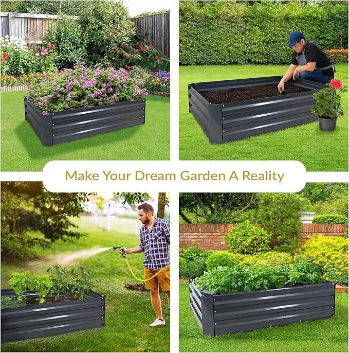 Sunnydaze 11.75" H Raised Metal Garden Bed - Galvanized Raised Garden Bed Outdoor for Vegetables and Flowers - Dark Gray - 4' x 2' Rectangle, photo 6 of 10