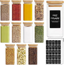 ComSaf 12Pcs Glass Spice Jars with Bamboo Lid, 10oz Airtight Square Containers with 275 Black Lables, Empty Seasoning Jars for Spice Salt Sugar by CozyNest Decor
