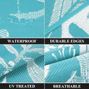 Pauwer Waterproof Outdoor Rug 9x12, Reversible Plastic Straw Patio Camping Rug, Indoor Outdoor RV Mat Carpet for Deck, Camper, Porch, Balcony, Backyard, Picnic, Floral Teal by GreenHaven Gardens