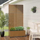 Casaphoria Metal Raised Garden Bed with Trellis and Wheels, 72"x35"x16" Planter Box for Climbing Plants, Vegetables & Vines, Features Drainage Holes and Privacy Screen (Brown-Louvered) by GreenHaven Gardens