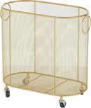 Deco 79 Metal Storage Cart Oval Mesh Wire Rolling Laundry with Ring Handles, 21" x 12" x 21", Gold by GreenHaven Gardens