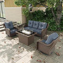 5 Pieces Outdoor Patio Furniture Sets with Rocking Swivel Chairs with 6-inch Thick Cushion and Fire Pit Table for Deck Lawn by GreenHaven Gardens