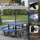 Metal Picnic Tables for Outdoors with Umbrella Hole - Coated Steel Heavy Duty Commercial Grade Table with Adjustable Seats (Blue, 46 in, Square, Punched Steel) by GreenHaven Gardens