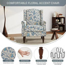 UIXE High Back Floral Accent Chairs Set of 2, Upholstered Armchair in Fabric, Retro Printed Wingback Arm Chair for Living Room, Nailhead Trim Single Sofa Bedroom Reading Seat - Boho Blue by CozyNest Decor
