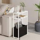 Narrow Side Table, Slim End Tables with Fabric Basket, Skinny Table for Small Spaces, Thin Bedside Table for Living Room, Bedroom, White, ZBZ01 by CozyNest Decor