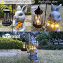 Solar Rabbit Garden Statues Outdoor Décor with Lantern- Rabbit Figurines Solar LED Light Lawn Ornaments - Yard Decorations for Patio, Balcony, Backyard -Unique House Warming Gifts for Mom by CozyNest Decor