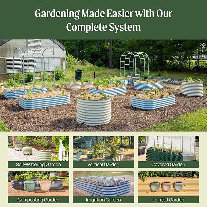 Vego garden 32" Extra Tall Raised Garden Bed Kits, 9 in 1 Modular Raised Planter Box for Vegetables Flowers Fruits Oval Metal Raised Garden Bed, Sky Blue, photo 7 of 9