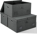 75 Quarts Extra Large Decorative Storage Bins with Lids, 3 Packs Dark Gray Collapsible Storage Bins with Lids, Stackable Storage Bins Decorative Box Storage With Lid Extra Large by CozyNest Decor