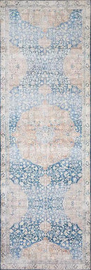 Loloi Layla Collection LAY-07 Blue/Tangerine 2'-6" x 9'-6" .13" Thick Runner Rug, Soft, Durable, Vintage Inspired, Distressed, Low Pile, Non-Shedding, Easy Clean, Printed, Living Room Rug by CozyNest Decor