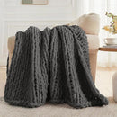 Carriediosa Chunky Knit Throw Blanket 50" X 60", 100% Hand Made Large Chenille Loop Yarn Soft Fluffy Throws for Couch Sofa Bed, Big Crochet Cozy Heavy Thick Cable Woven Blankets, Dark Grey by CozyNest Decor