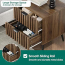 Smuxee Walnut Wooden Night Stand, Mid Century Nightstand with 2 Fluted Drawers, Bedside Table with Metal Feet, Modern End Side Table for Bedroom