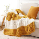 Battilo Chunky Knit Throw Blanket, Soft and Thick Chenille Throw Blanket, 50"x60" Handmade Cable Knit Crochet Blanket, Large Rope Knot Throw Blankets for Couch Sofa Bed Home Decor, Yellow & White by CozyNest Decor