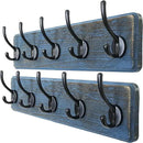 Dseap Coat Rack Wall: Patented, Heavy-Duty, 5-Double-Hooks Wooden Wall Mounted Coat Rack Coat Hanger Hook Rail for Winter Coats Hat Jacket Clothing, Weathered Blue, Pack of 2 by CozyNest Decor