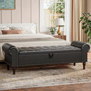 60" Storage Ottoman Bench for Bedroom, Full Queen Storage Bench with Button, Upholstered Bedroom Bench with Rolled Arms for Living Room, Storage Room, Entryway, Black by CozyNest Decor
