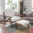 chairus 2 Sets Mid-Century Modern Accent Chairs with Ottoman, Linen Fabric Armchair with Wood Legs Comfy Upholstered Single Sofa Chair for Living Room/Bedroom/Lounge, White by CozyNest Decor