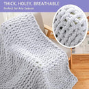 Bigacogo Chunky Knit Throw Blanket for Couch, 51x63 inches, 100% Hand Knitted with Thick Jumbo Chenille Yarn, Cozy Soft Large Rope Knot Cable Crochet Blankets for Sofa Bed Living Room, Light Grey by CozyNest Decor