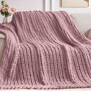 Chunky Knit Throw Blanket, 40''*50'' Knitted Throw Chenille Yarn for Bed Couch, Handmade Muted Pink Crochet Big Thick Blanket, Machine Washable Cute Comfy Blanket for Home Decor by CozyNest Decor