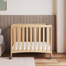 Foundations Compact Travel Sleeper Folding Hotel Crib and Sheet Bundle - Includes Wooden Mini Crib with 2" Foam Mattress (Natural) and 6-Pack White Fitted Compact Sheets by TinyTreasures Baby Boutique
