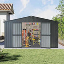 Domi Outdoor Storage Shed 11’ x 9’, Metal Sheds with Galvanized Steel Frame & Windows & Lockable Door, Garden Shed Tool Storage Room for Patio, Grey by GreenHaven Gardens