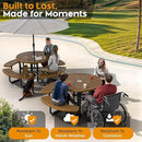 Metal Picnic Tables for Outdoors with Umbrella Hole - Coated Steel Heavy Duty Commercial Grade Table with Adjustable Seats (Brown, 46 in, Round, Expanded Steel) by GreenHaven Gardens