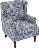 UIXE Floral Accent Chair, High Back Pattern Arm Chair for Living Room, Traditional Fabric Armchair Comfy Upholstered Sofa Reading Seat with Nailhead Trim & Retro Wood Legs - Navy by CozyNest Decor