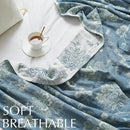 jinchan Boho 100% Cotton Muslin Twin Size 50x60 Inches Blanket Lightweight 4-Layer Quilted Soft Blue and White Floral Throw Blanket Green Accents Reversible Comfy Flower Breathable Summer Couch by CozyNest Decor
