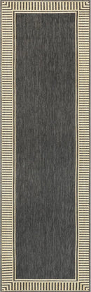 nuLOOM 2' x 8' Outdoor Area Rug, Casual Design With Striped Border, Stain Resistant, Highly Durable, For Patio, Balcony, Bedroom, Living Room, Dining Room, Bathroom, Dark Grey by CozyNest Decor
