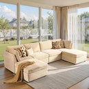 Modular Sectional Sofa, 130.7 Inch U Shaped Couch Set for Living Room, 4-Seater Comfy Cloud Couches with Two Movable Ottoman, DIY Combination, Plush Corduroy, Beige by CozyNest Decor
