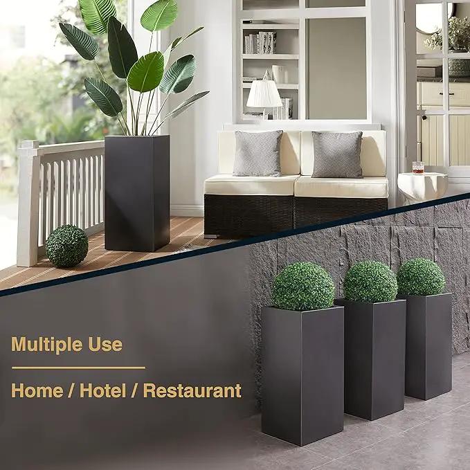 Metallic Heavy Tall Outdoor/Indoor Planter Box, Rectangular, 14Lx14Wx30H Inches, ‎25LBS/PC, Dark Gray, No Assembly Required and Seamless, Set of 2, photo 3 of 8