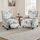 UIXE Floral Pushback Recliner Chairs Set of 2, Fabric Upholstered Armchair Push Back Accent Chair for Living Room, Rivet Trim Club Chair Home Theater Single Sofa Reading Seat - Blue Plants by CozyNest Decor