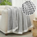Amélie Home Chenille Waffle Throw Blanket for Couch, Reversible Pineapple Stitch Knit Soft Cozy Knit Blanket Lightweight Warm Decorative Throw for Sofa, Bed, Living Room, 50"x60", Grey&Ivory by CozyNest Decor