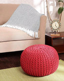 REDEARTH Round Pouf Ottoman - Hand Knitted Cable Boho Poof - Foot Stool Bean Bag - Home Décor Stuffed Footrest for Living Room - Nursery - Bedroom - 100% Cotton Poufs (19.5"x19.5"x14") - Red by CozyNest Decor