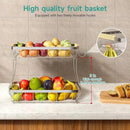 2 Tier Fruit Basket for Kitchen Counter with 2 Banana Hangers, 2025 Pro Detachable Metal Fruit Bowl with Wooden Handle,Fruit Holder for Bread Snack Veggies, Silvery by CozyNest Decor