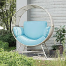 Egg Chair Outdoor Indoor, Oversized Rattan Chair with Thicken Cushion, 350LBS Capacity Wicker Patio Lounge Chair, Basket Chair for Living Room Balcony Porch Backyard, Blue by CozyNest Decor