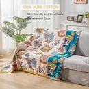 Summer Boho Throw Blanket for Bed, Multi Reversible Blanket Washable Breathable,Lightweight 4-Layer King Size Quilt for Bed,Floral Birds, 100% Cotton Muslin Large Travel Throw Blanket,90"x98" by CozyNest Decor