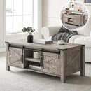 OKD 48" Farmhouse Lift Top Coffee Table with Sliding Barn Door, Rustic Center Table w/Hidden Storage Compartment, Lift Tabletop Dining Table w/Adjustable Shelf for Living Room,Light Rustic Oak by CozyNest Decor