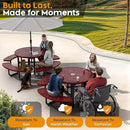Metal Picnic Tables for Outdoors with Umbrella Hole - Coated Steel Heavy Duty Commercial Grade Table with Adjustable Seats (Red, 46 in, Round, Punched Steel) by GreenHaven Gardens