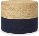 REDEARTH · Cylindrical Pouf Foot Stool Ottoman - Jute Braided Pouffe Poof Accent Sitting Footrest for Living Room, Bedroom, Nursery, Patio, Lounge & Other Rooms (Navy Natural, 18"x18"x14") by CozyNest Decor