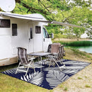 GENIMO Outdoor Rug 9' x 12' Waterproof for Patios Clearance, Reversible Outdoor Plastic Straw Camping Rug Carpet, Large Area Rugs Mats for RV, Camper, Deck, Balcony, Porch, Beach, Navy Blue&White by CozyNest Decor