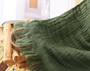 100% Cotton Muslin Throw Blanket for Bed, Couch, Small, Decorative, Soft, Pre-Washed, Breathable and Lightweight Gauze Blanket with Tassels, Suitable for All Seasons, Olive Green, 50"x60" by CozyNest Decor