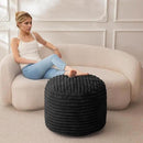 HIGOGOGO Round Stuffed Pouf Ottoman, Stripe Faux Fur Poufs with Foam Chunk Filling, Furry and Fluffy Pouf Foot Stool Storage Ottoman, 26 X 18 Floor Poufs Foot Rest for Living Room, Black by CozyNest Decor
