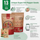 Organo Republic 13 Unique Super Hot Pepper Seeds Variety Pack - 1,020+ Non-GMO Heirloom Pepper Seeds for Outdoor and Indoor Home Gardening, Including Pepper Caloro, Firecracker, Habanero, Fresno Chili by GreenHaven Gardens