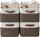 DECOMOMO Storage Bins Fabric Storage Baskets for Shelves, Linen Closet Organization Toys Nursery (Brown and White, Large - 4 Pack) by CozyNest Decor