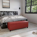 BELLEZE Storage Faux Leather Ottoman, 47 Inch Bench Bedroom Bench with Safety Close Hinge, Extra Long Ottoman with Storage for Living Room, Entryway, Hallway, Foot Rest, Support 300lbs - Red by CozyNest Decor