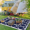 GENIMO 6' x 9' Outdoor Rug Waterproof for Patio Fall Decor, Foldable Reversible Plastic Straw Area Rugs Mat for Camper, Outside Carpet for Rv, Deck, Porch, Picnic, Beach, Balcony, Blue & Grey by CozyNest Decor
