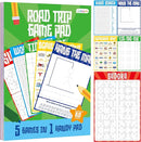 Road Trip Game Pad, 80 Perforated Sheets Travel Activity Pad, 5 Games in 1 Pad, Plane, Car Trip Activity, Pen Pencil & Paper Game for Kids, Adults (6” x 9”) by TinyTreasures Baby Boutique