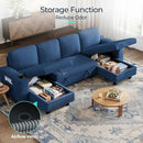 LINSY HOME Sectional Sleeper Sofa with Pull Out Couch Bed - Convertible Plush Corduroy Cloud Couch with Storage Chaise & USB Charging, Comfy U Shaped Modular Couches for Living Room, Blue by CozyNest Decor
