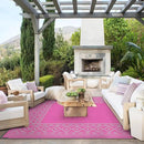 GENIMO Outdoor Rug Waterproof 6'x9' for Patio, Foldable Reversible Plastic Straw Carpet for Travel Trailers, Outside Area Mat for Rv, Deck, Picnic, Porch, Camper, Balcony, Beach, Pink & Grey by CozyNest Decor